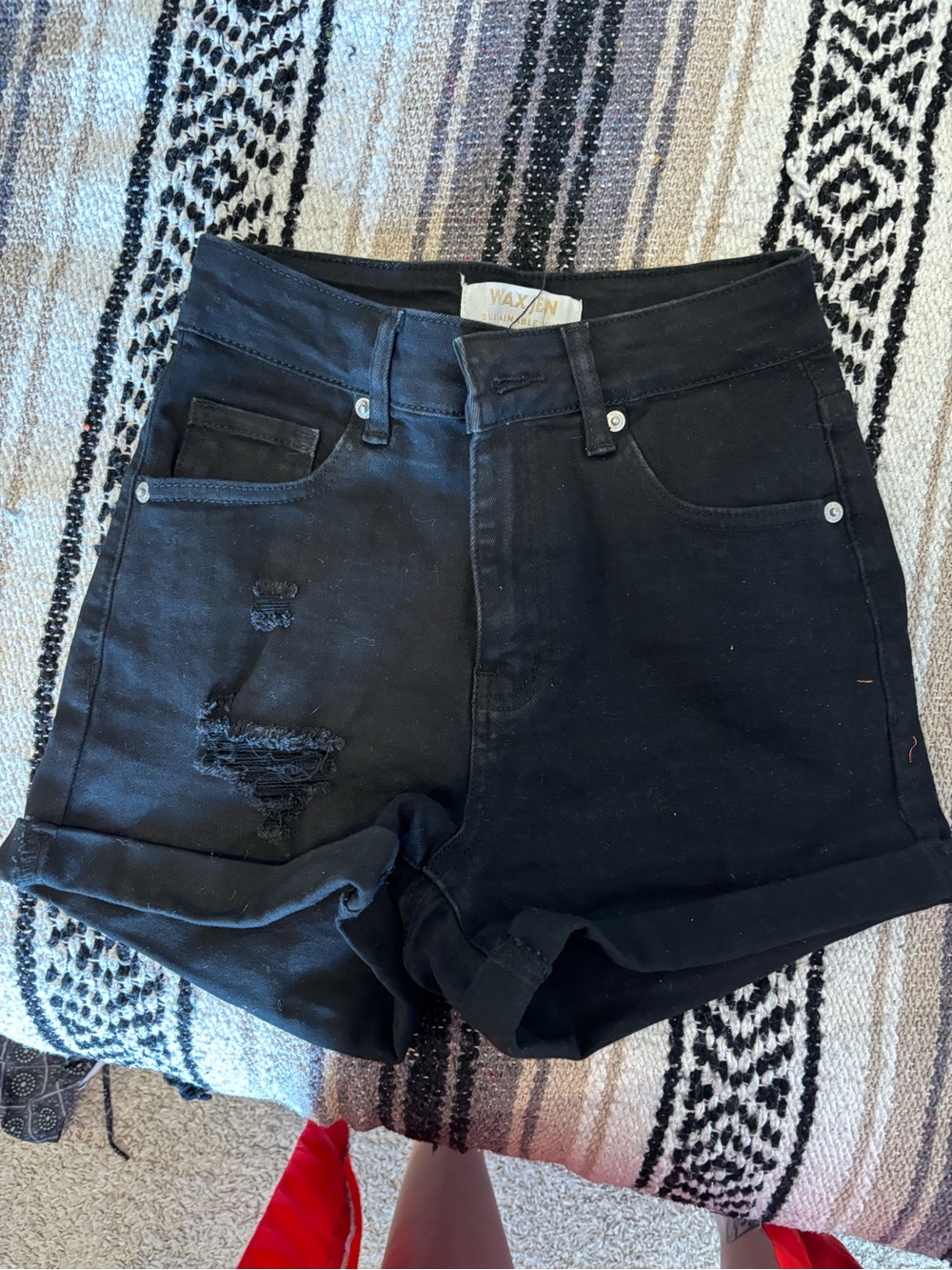 Wax Jen Black Denim High-Rise Shorts